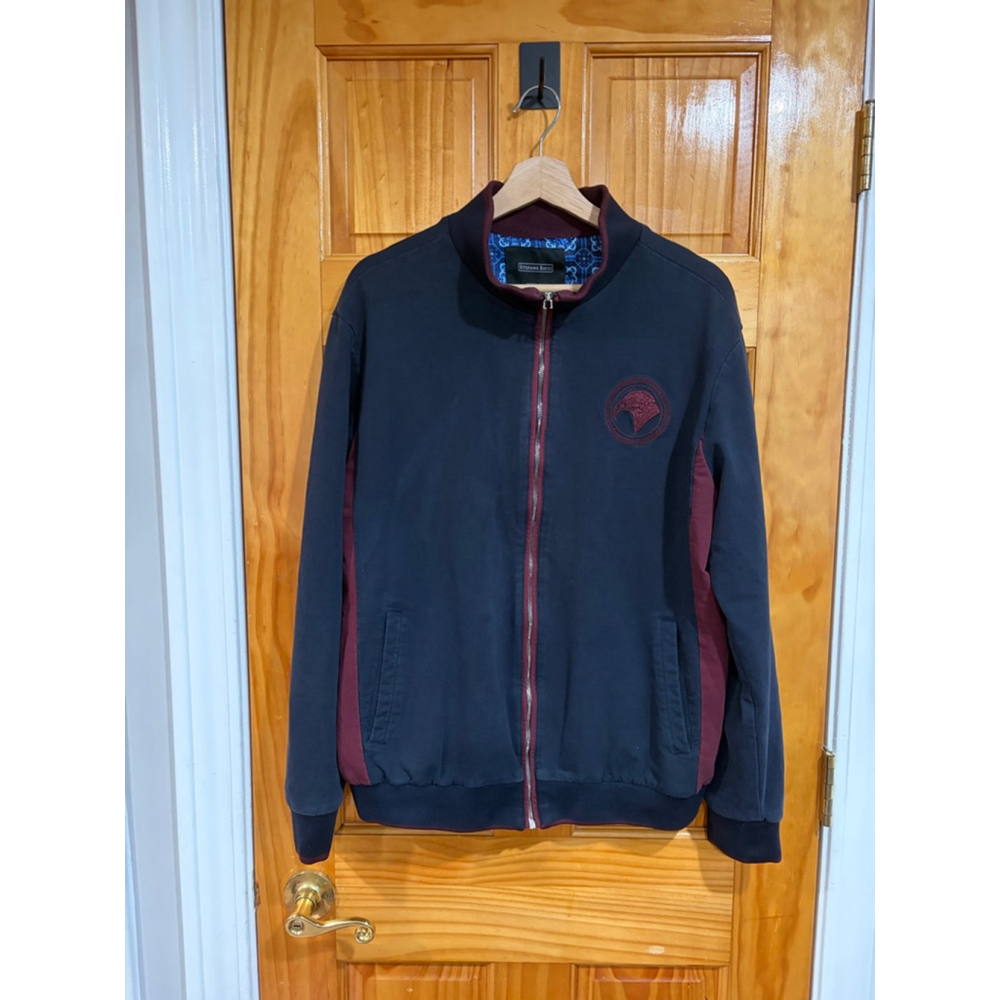 Stefano Ricci Falcon Crest Silk Lined Zip Jacket Navy Burgundy 54 Italy flaw